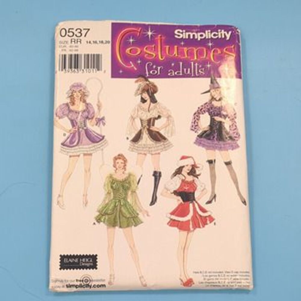 Simplicity Halloween Costumes for Adults 0537 Size RR Witch Santa Pixie Pirate
